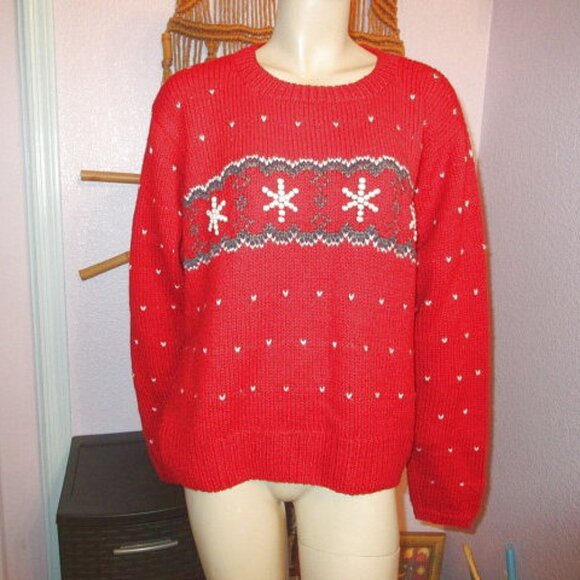 Vtg Neckworks 3D Knit Sweater Size XL Alpaca Blend Fair Isle Snowflakes 80s 90s - Picture 1 of 9
